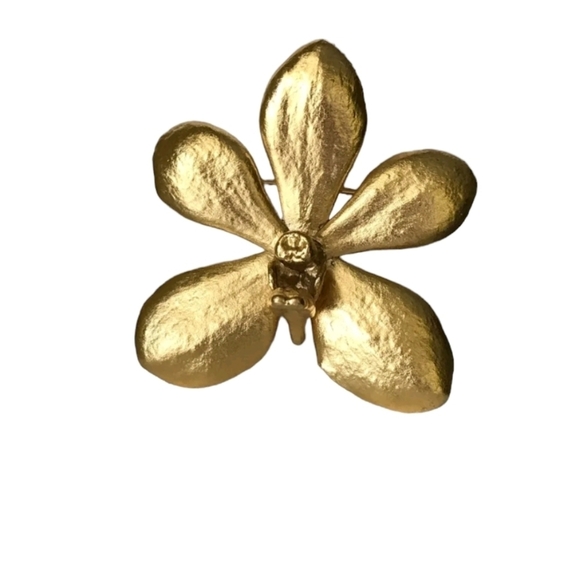 Bright Gold-Tone Orchid Flower Pin Brooch - Picture 3 of 5